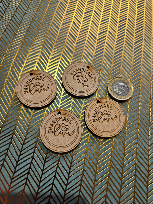 Handmade With Love Wooden Tags Engraved