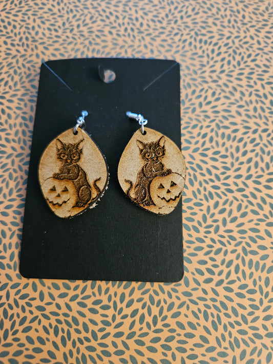 Wooden Halloween Earrings